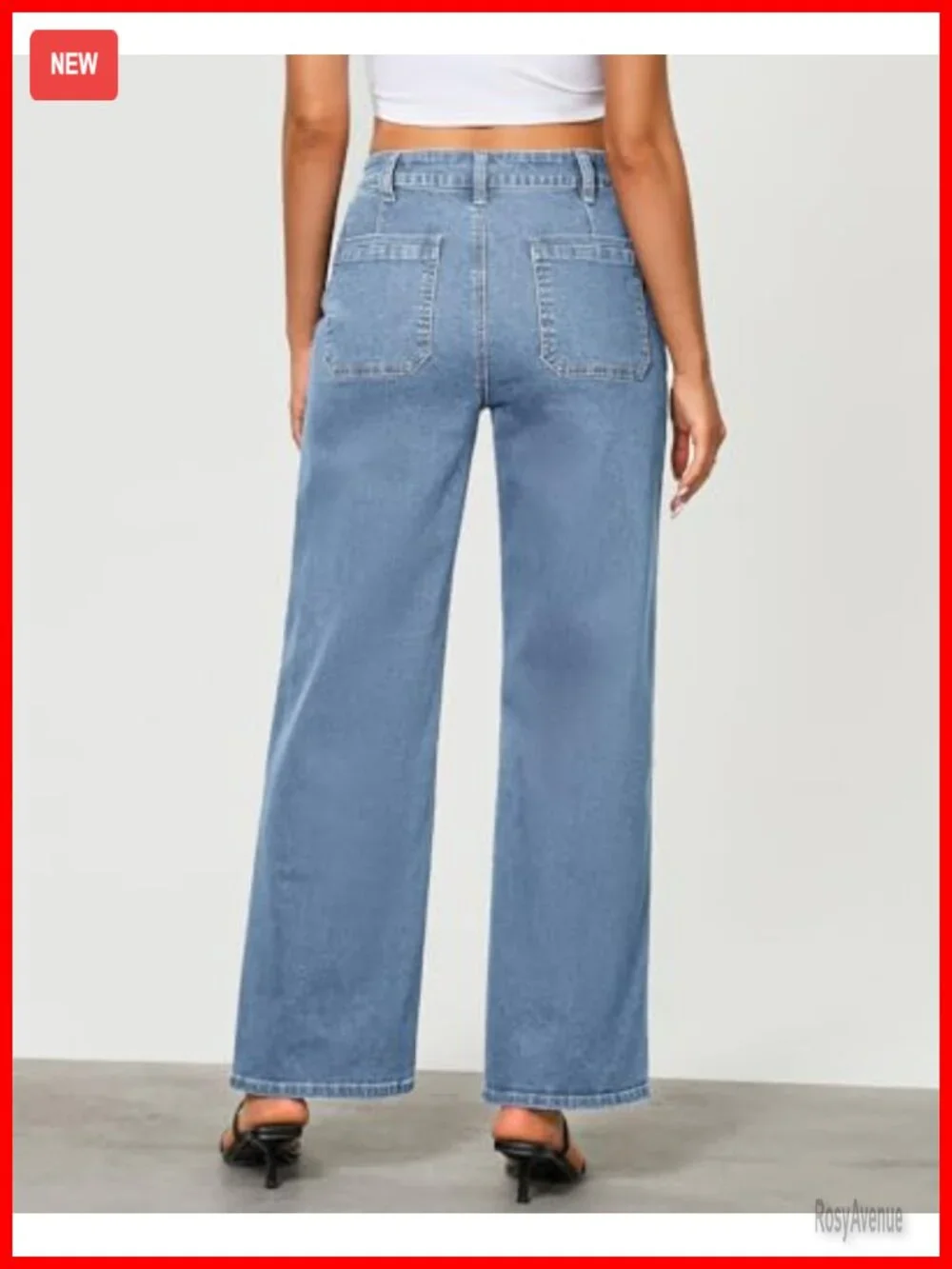 High Waisted Wide Leg Stretchy Retro Denim Jeans with Pockets